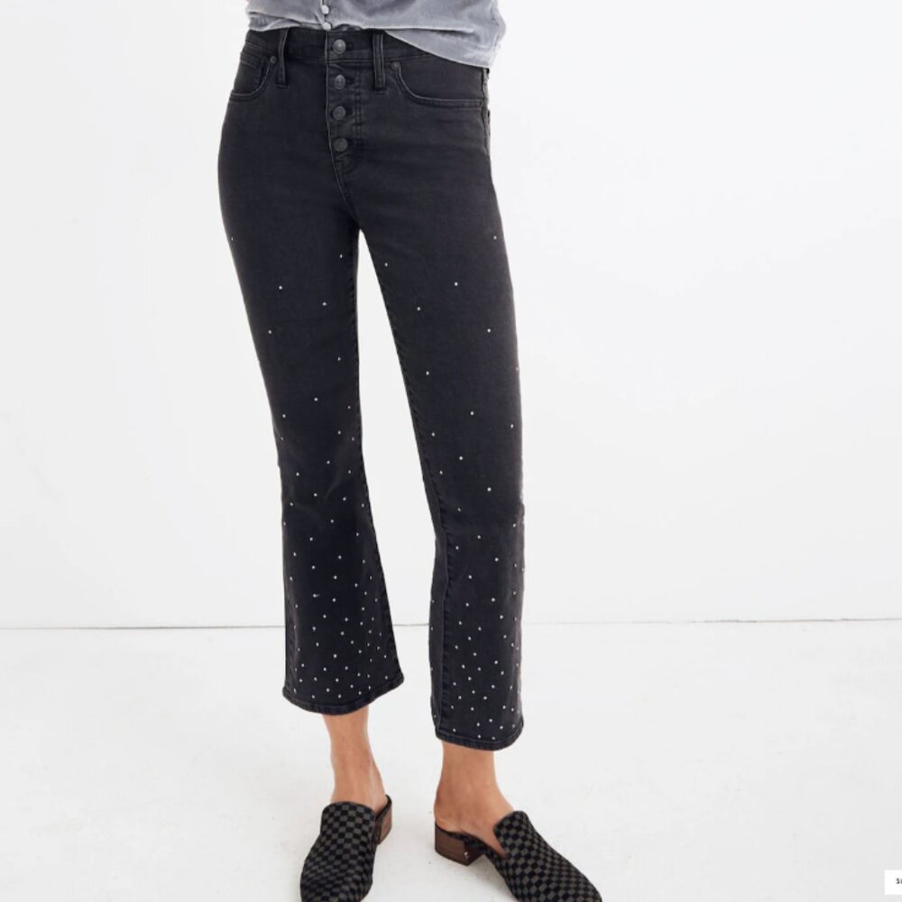 Madewell Cali Demi-Boot Jeans with Flare: Scattered Metallic Dots Edition